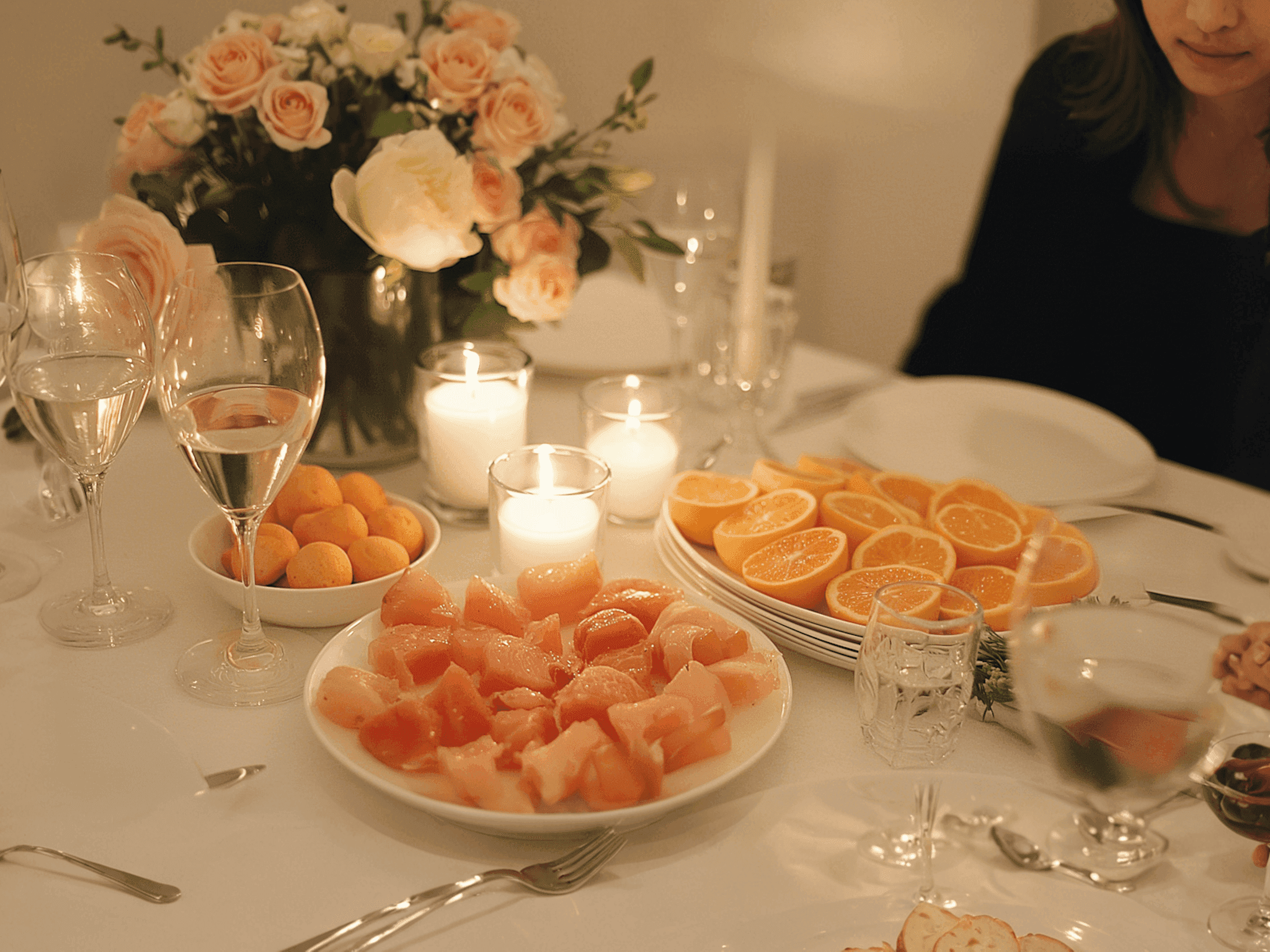 Dining table set for the evening